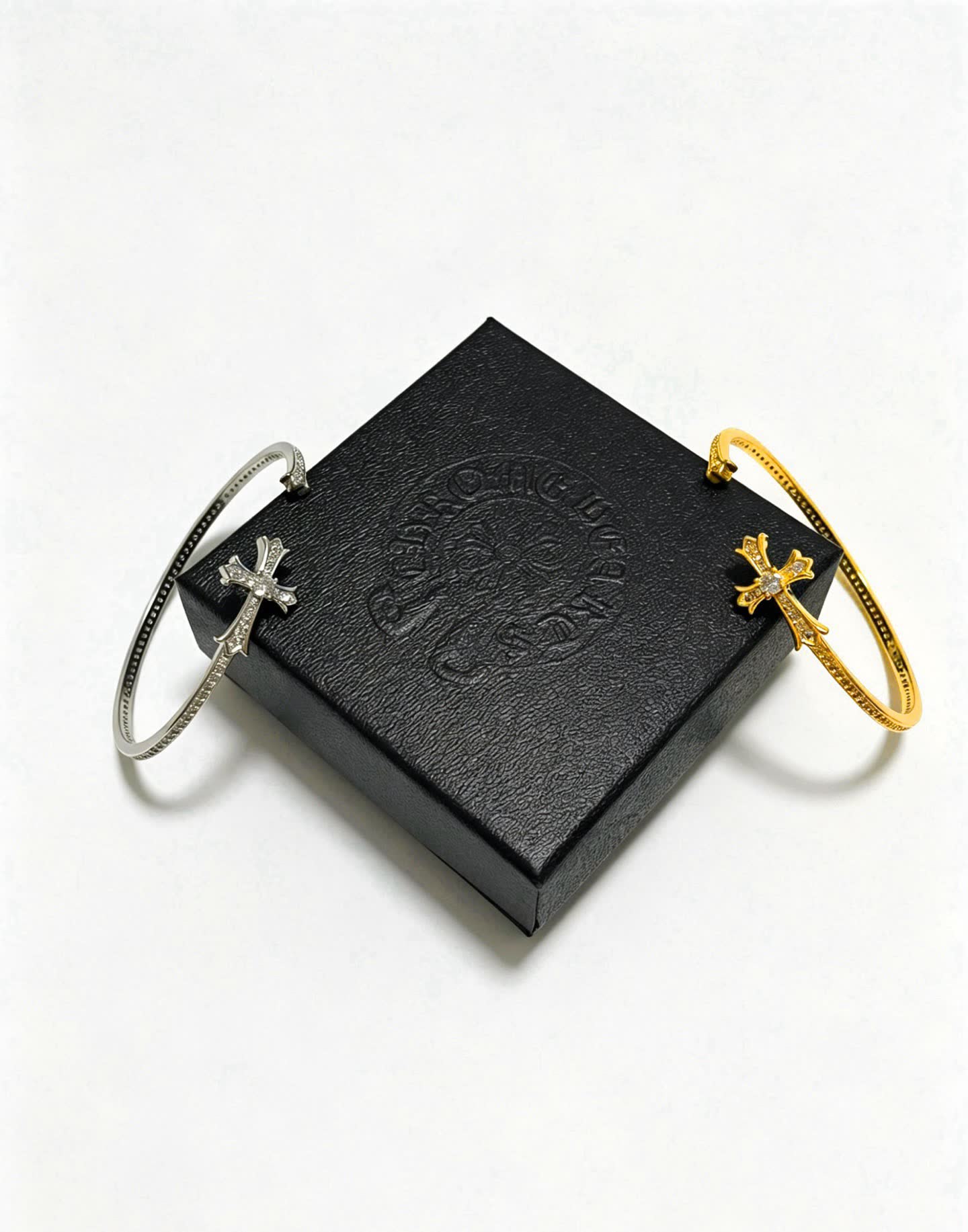 Chrome Hearts Elegant Gold Cross Bracelet with Crystal Accents
